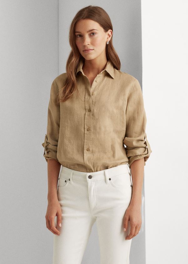 Camisa Ralph Lauren Mujer Kaki - Linen - ARGBO4296